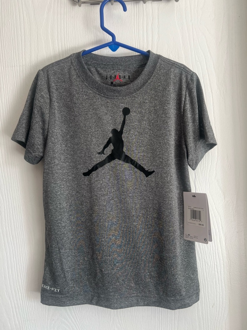 Nike Dri Fit Jordan Grey T-shirt Jumpman Logo W/ Black Logo Size 7 Basketball